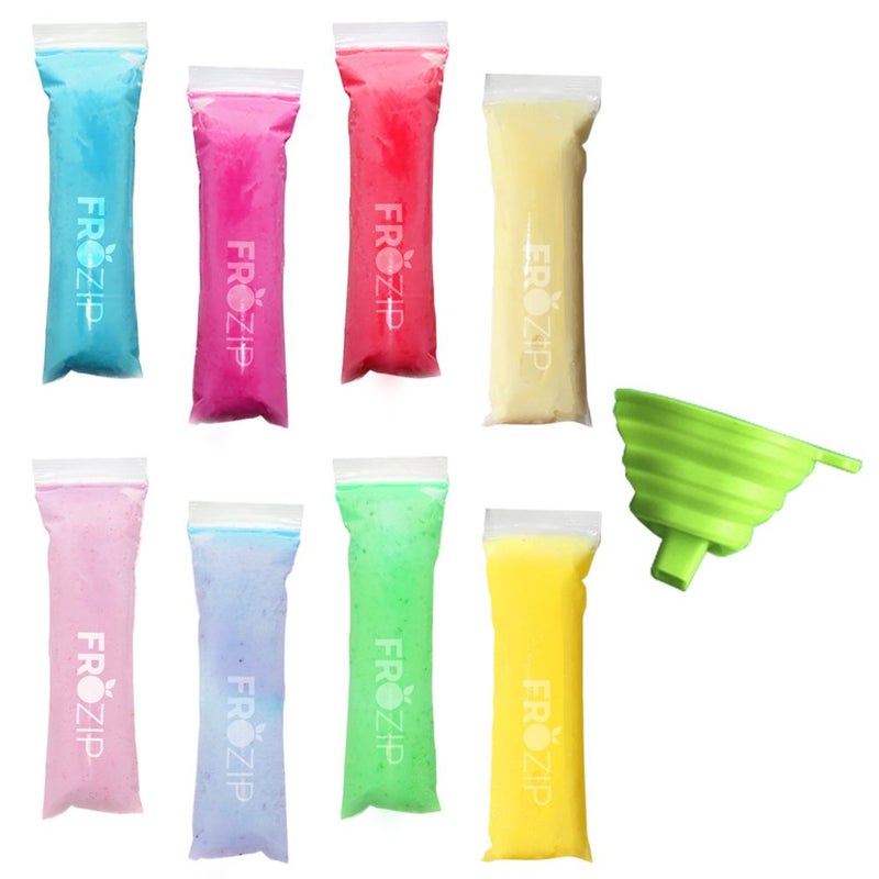 FROZIP SMALL SIZE Frozip 125 Disposable Ice Popsicle Mold Bags| BPA Free Freezer Tubes With Zip Seals | For Healthy Snacks, Yogurt Sticks, Juice & Fruit Smoothies, Ice Candy Pops| Comes With A Funnel (5x2") - Image 1